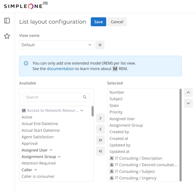 List layout configuration page