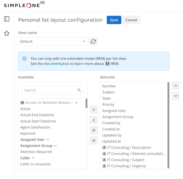 Personal list layout configuration