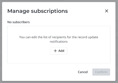 Manage subscriptions modal window