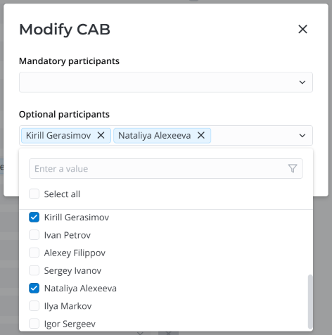Modify CAB modal window