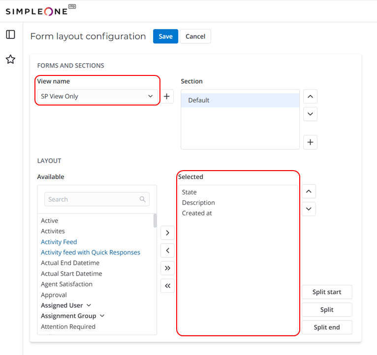Configuring fields for the view